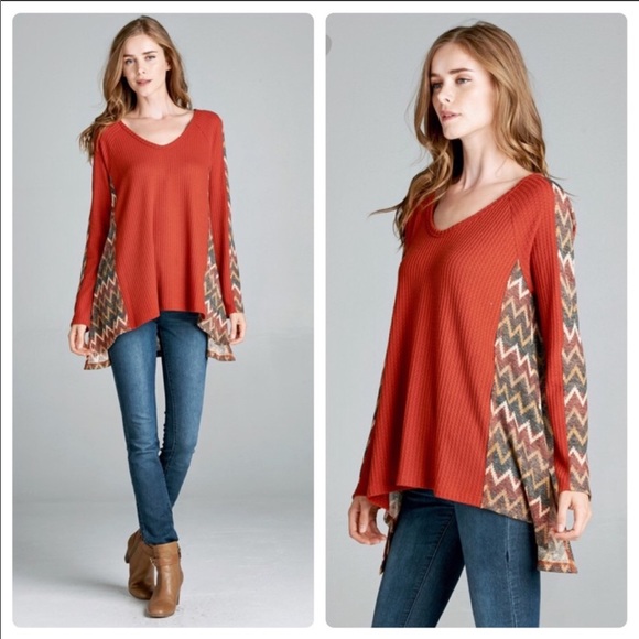 NWT Orange Chevron Waffle Knit Top - Picture 7 of 8